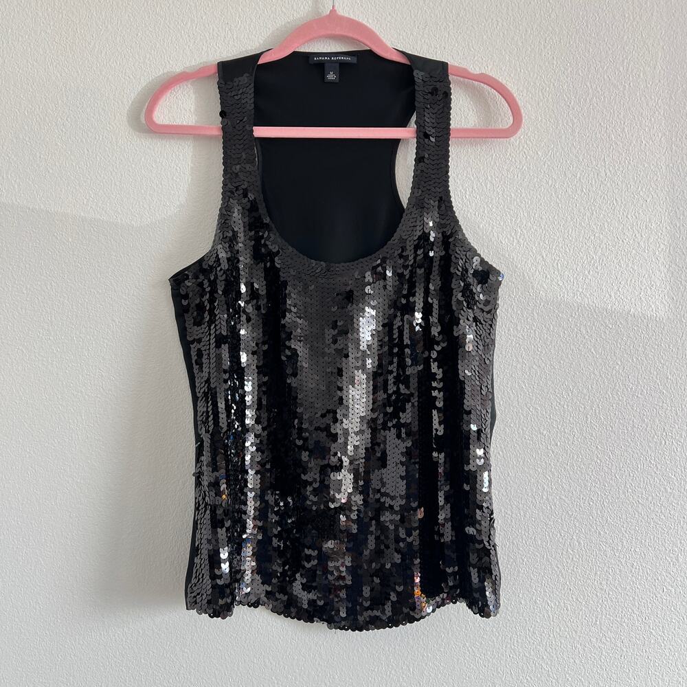 Y2K Banana Republic Black Sequin Sleeveless Racerback Top M Glam-Rock Cool Girl